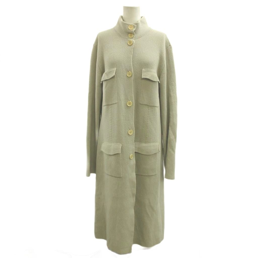 Max Mara S 'S Long Cardigan Wool Cashmere Blend L Beige Gray Ribbed Long Sleeve