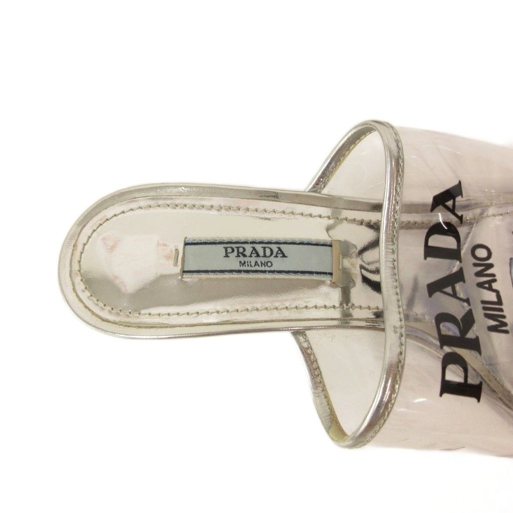 Prada Mules Triangle Logo Pointed Toe Clear Silver Color TQ 36 — view 8