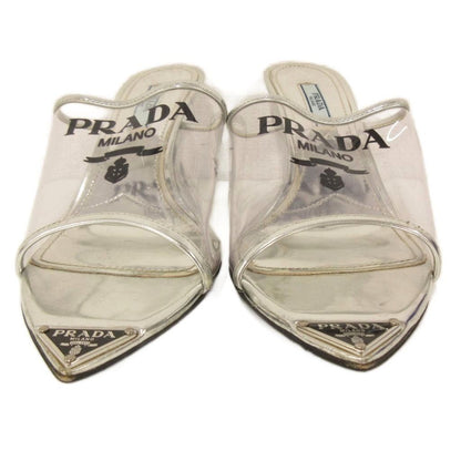 Prada Mules Triangle Logo Pointed Toe Clear Silver Color TQ 36 — view 4