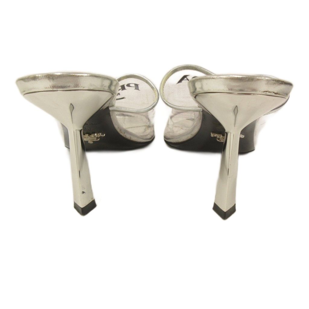 Prada Mules Triangle Logo Pointed Toe Clear Silver Color TQ 36 — view 3