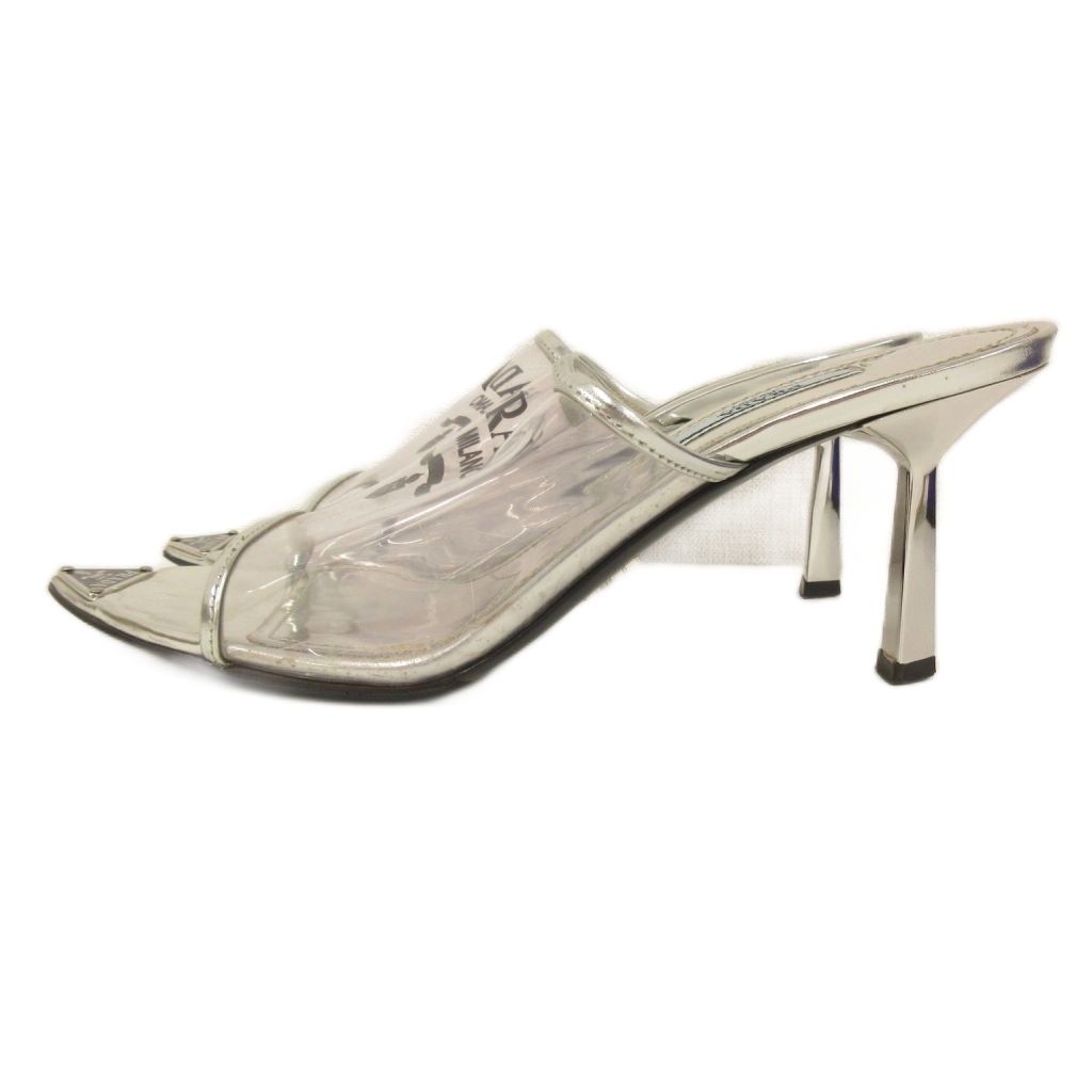 Prada Mules Triangle Logo Pointed Toe Clear Silver Color TQ 36 — view 2