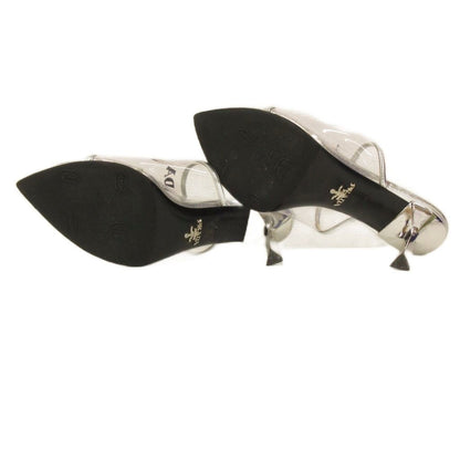 Prada Mules Triangle Logo Pointed Toe Clear Silver Color TQ 36 — view 7