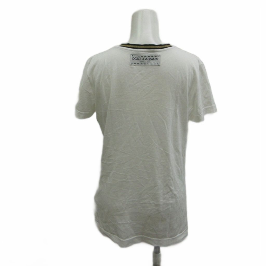 Dolce & Gabbana And & Top T-Shirt Silk 38 White Logo Print Heart Short Sleeve KK — view 4