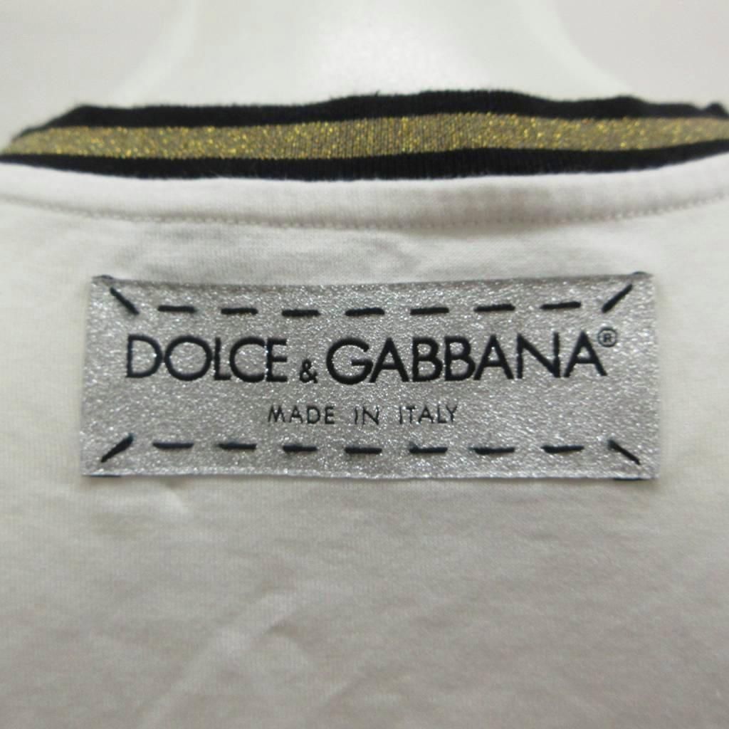 Dolce & Gabbana And & Top T-Shirt Silk 38 White Logo Print Heart Short Sleeve KK — view 6