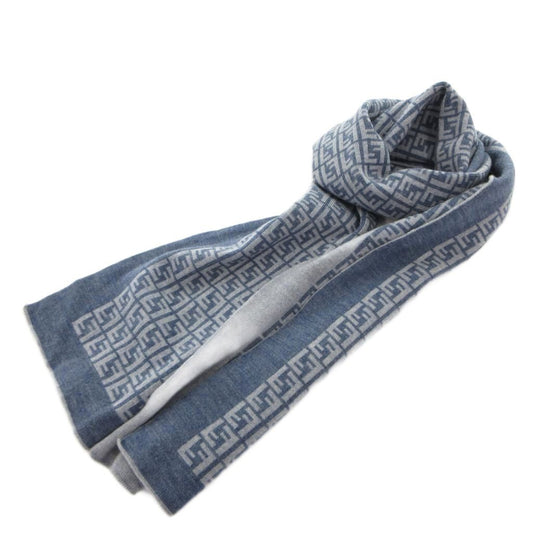 Fendi Scarf Shawl Zucca Pattern Wool Light Blue