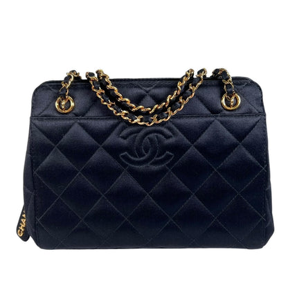 Chanel Quilted Shoulder Bag Satin Black CC Logo