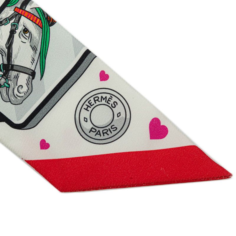Hermes Twilly Story Scarf White Red Multicolor Silk — view 2