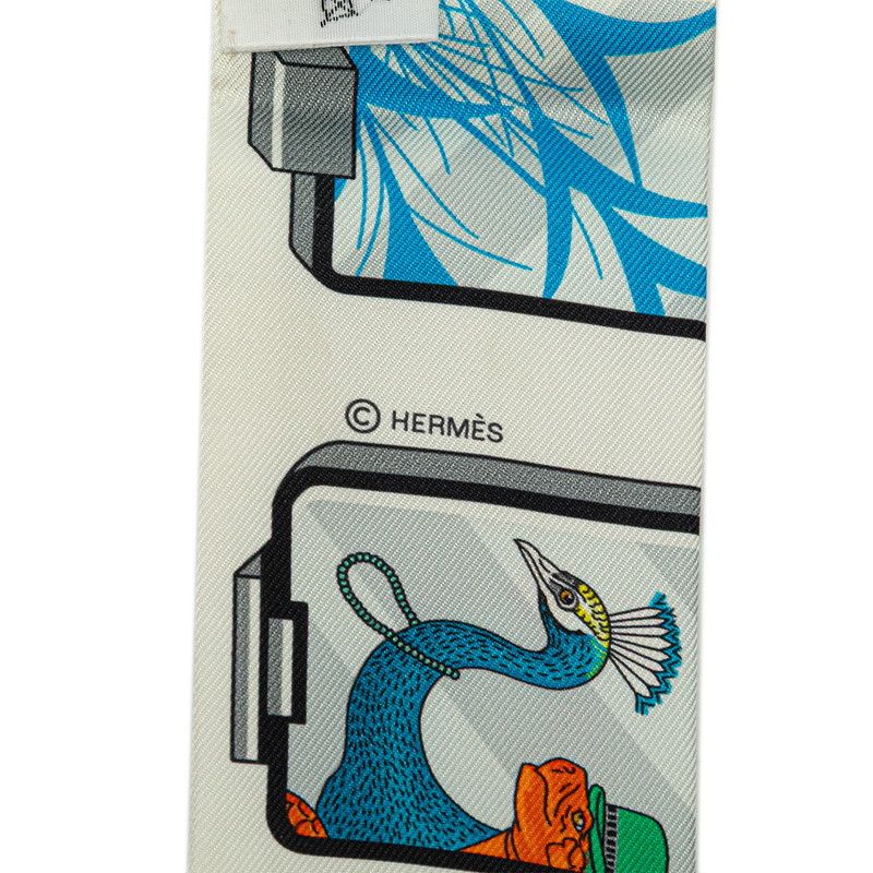 Hermes Twilly Story Scarf White Red Multicolor Silk — view 3