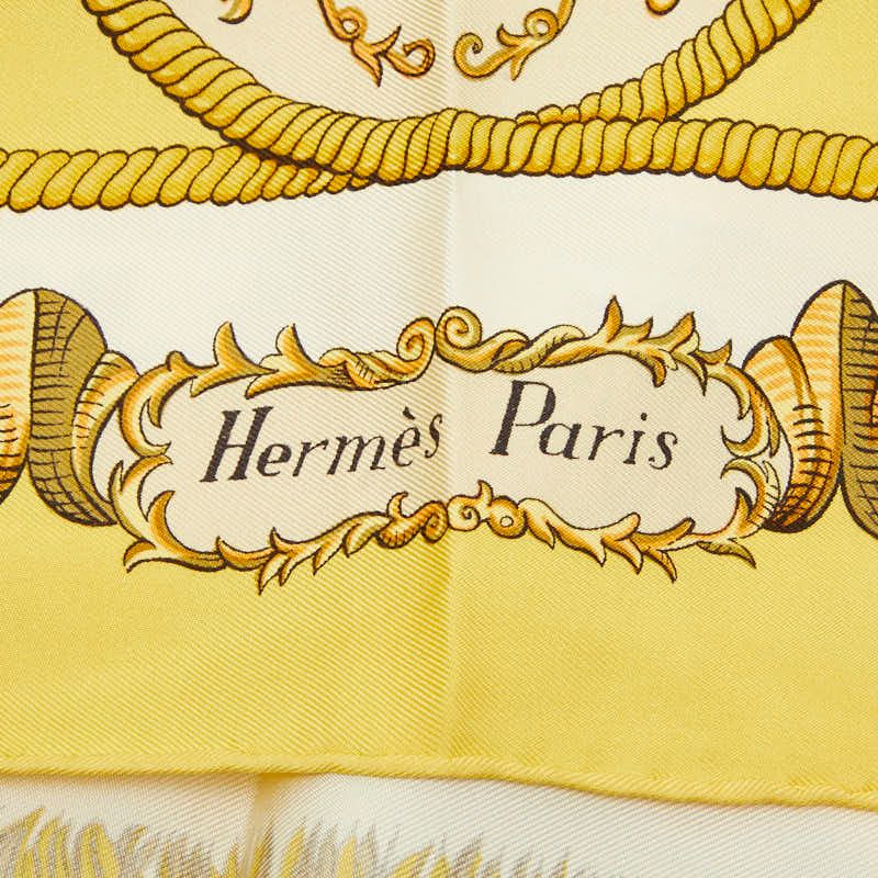Hermes Carre 90 LV Dovicvs Magnvs White Louis Xiv On Horse Scarf Yellow Silk — view 2