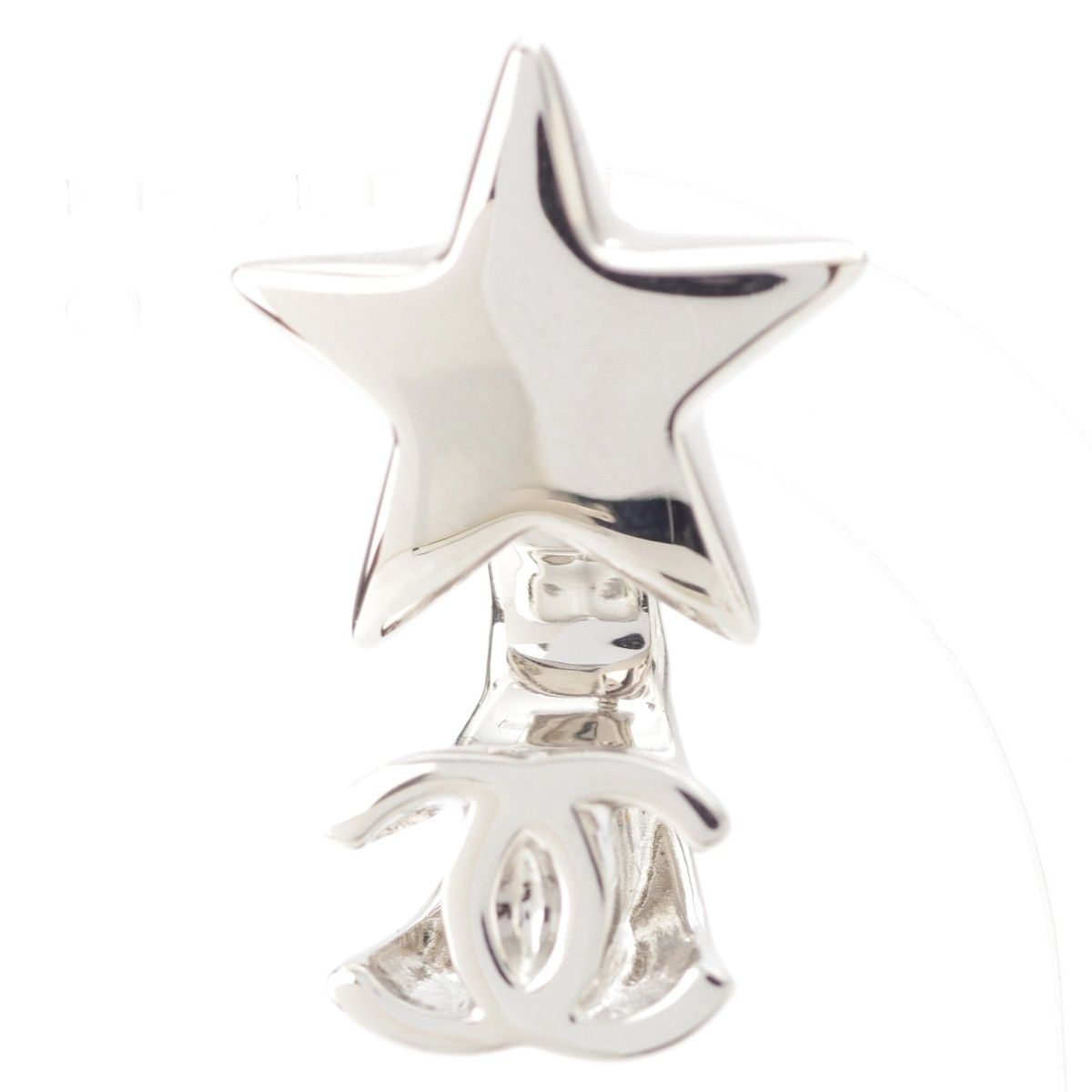 Chanel Silver CC Logo Star Earrings — view 3