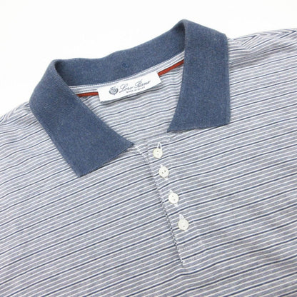 Loro Piana Polo Shirt Short Sleeve Border Pattern Cotton Stretch Top Navy — view 4