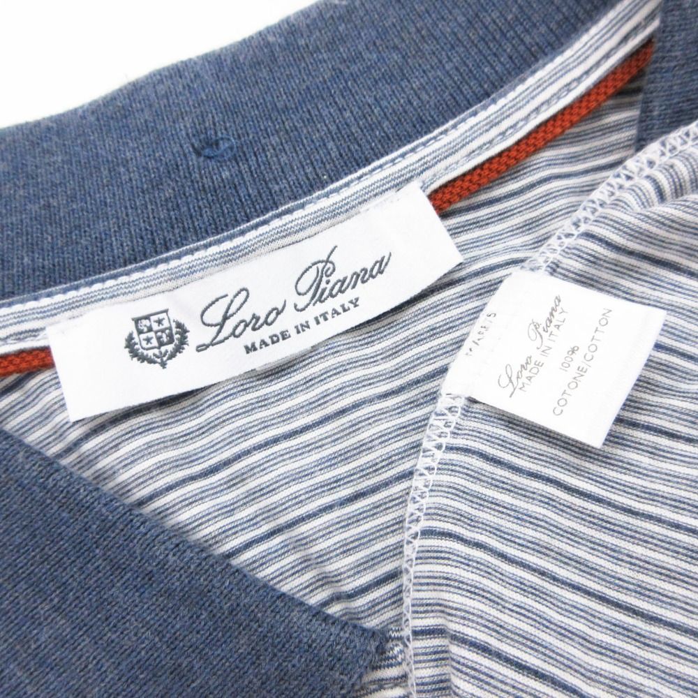 Loro Piana Polo Shirt Short Sleeve Border Pattern Cotton Stretch Top Navy — view 3