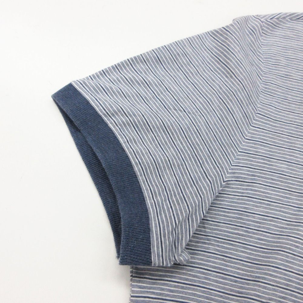 Loro Piana Polo Shirt Short Sleeve Border Pattern Cotton Stretch Top Navy — view 5