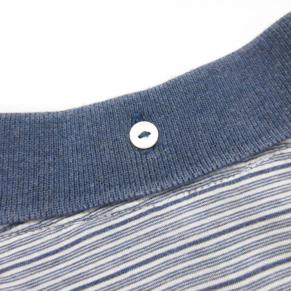 Loro Piana Polo Shirt Short Sleeve Border Pattern Cotton Stretch Top Navy — view 7