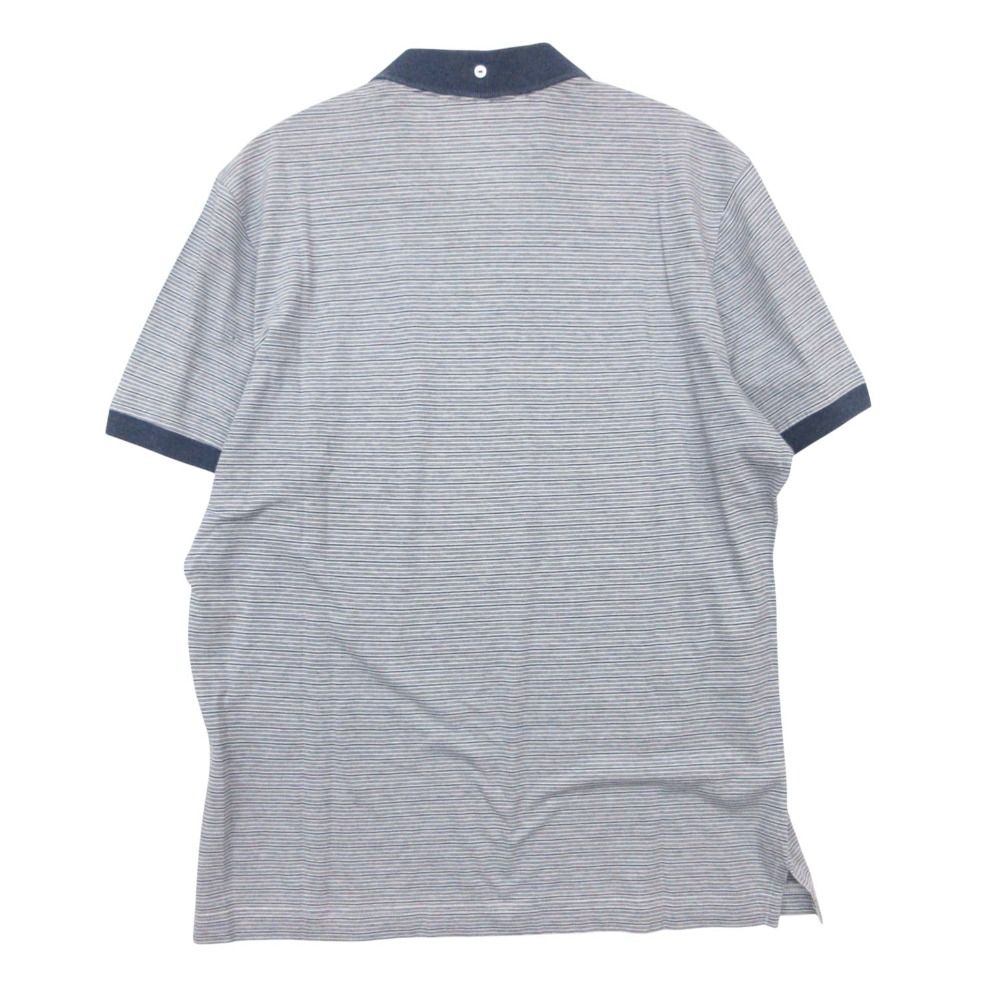 Loro Piana Polo Shirt Short Sleeve Border Pattern Cotton Stretch Top Navy — view 2