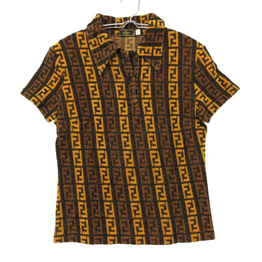 Fendi Polo Shirt Short Sleeve Zucca Pattern FF Pile Fabric Vintage Top Brown
