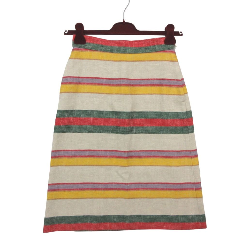 Gucci Skirt 100% Linen Border Midi Length Side Zip Tight Straight Contrast — view 2