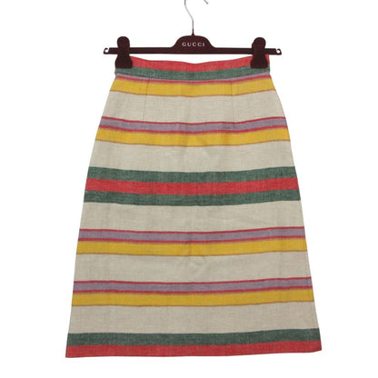 Gucci Skirt 100% Linen Border Midi Length Side Zip Tight Straight Contrast