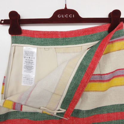 Gucci Skirt 100% Linen Border Midi Length Side Zip Tight Straight Contrast — view 3