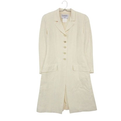 Chanel Chesterfield CC Logo Button Long Coat Notch Lapel Shoulder Pad Fully