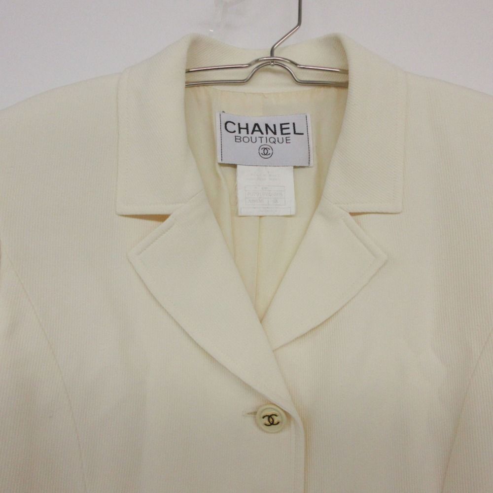Chanel Chesterfield CC Logo Button Long Coat Notch Lapel Shoulder Pad Fully — view 3
