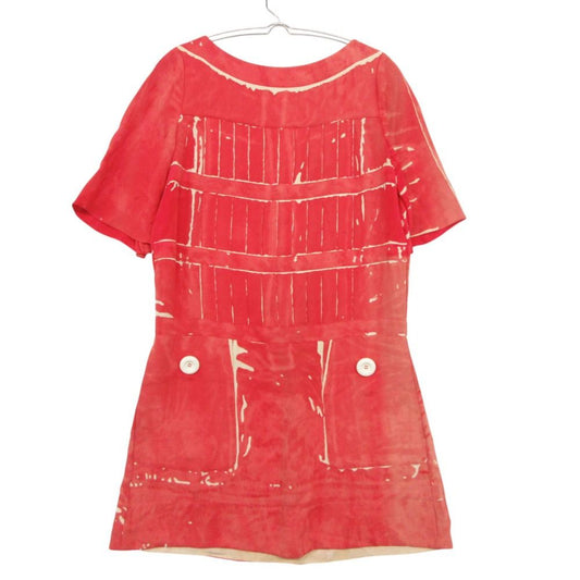 Louis Vuitton Dress 100% Silk Back Button Paint Style Short Sleeve Mini Length
