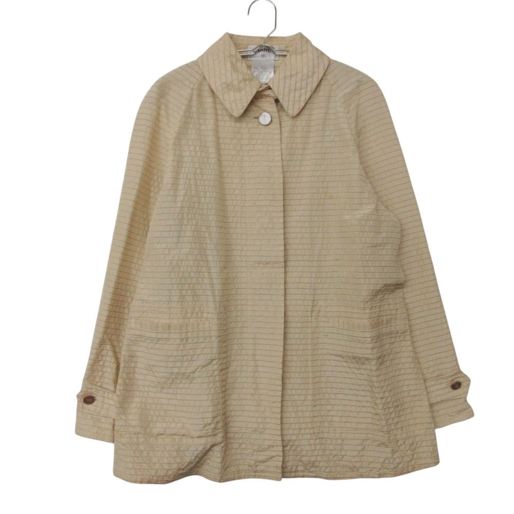 Chanel Soutien Collar Coat 01c Border Pattern Light Outer Beige — view 3