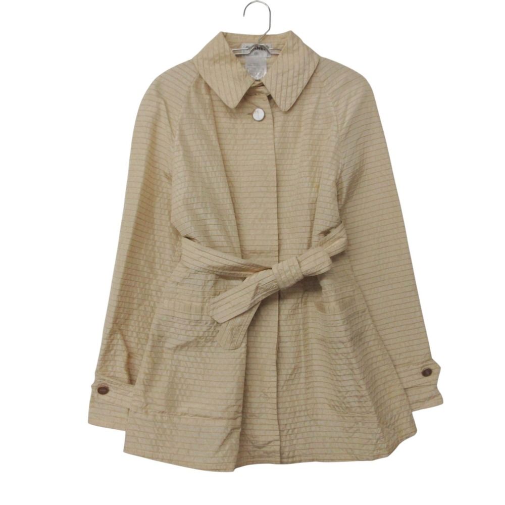 Chanel Soutien Collar Coat 01c Border Pattern Light Outer Beige