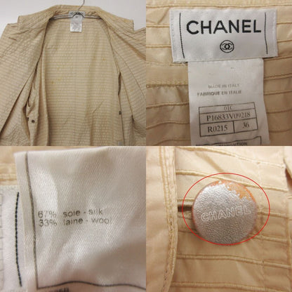 Chanel Soutien Collar Coat 01c Border Pattern Light Outer Beige — view 8