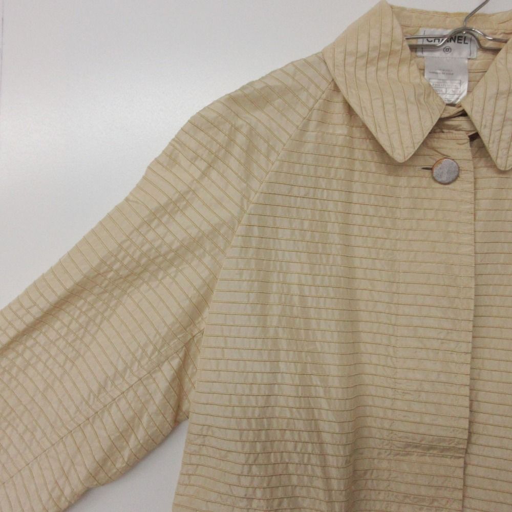 Chanel Soutien Collar Coat 01c Border Pattern Light Outer Beige — view 5