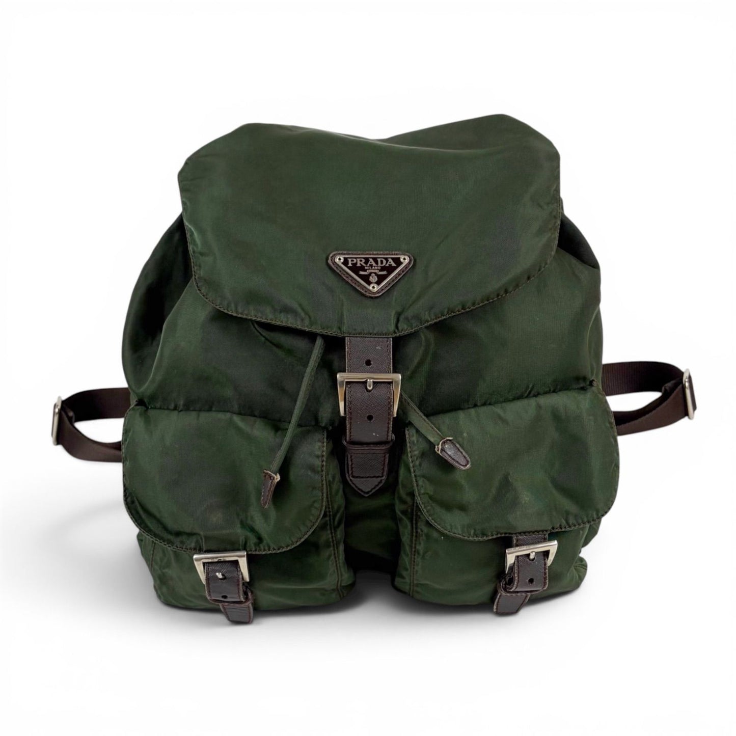 Prada Triangle Logo Backpack Tessuto Nylon Khaki Green
