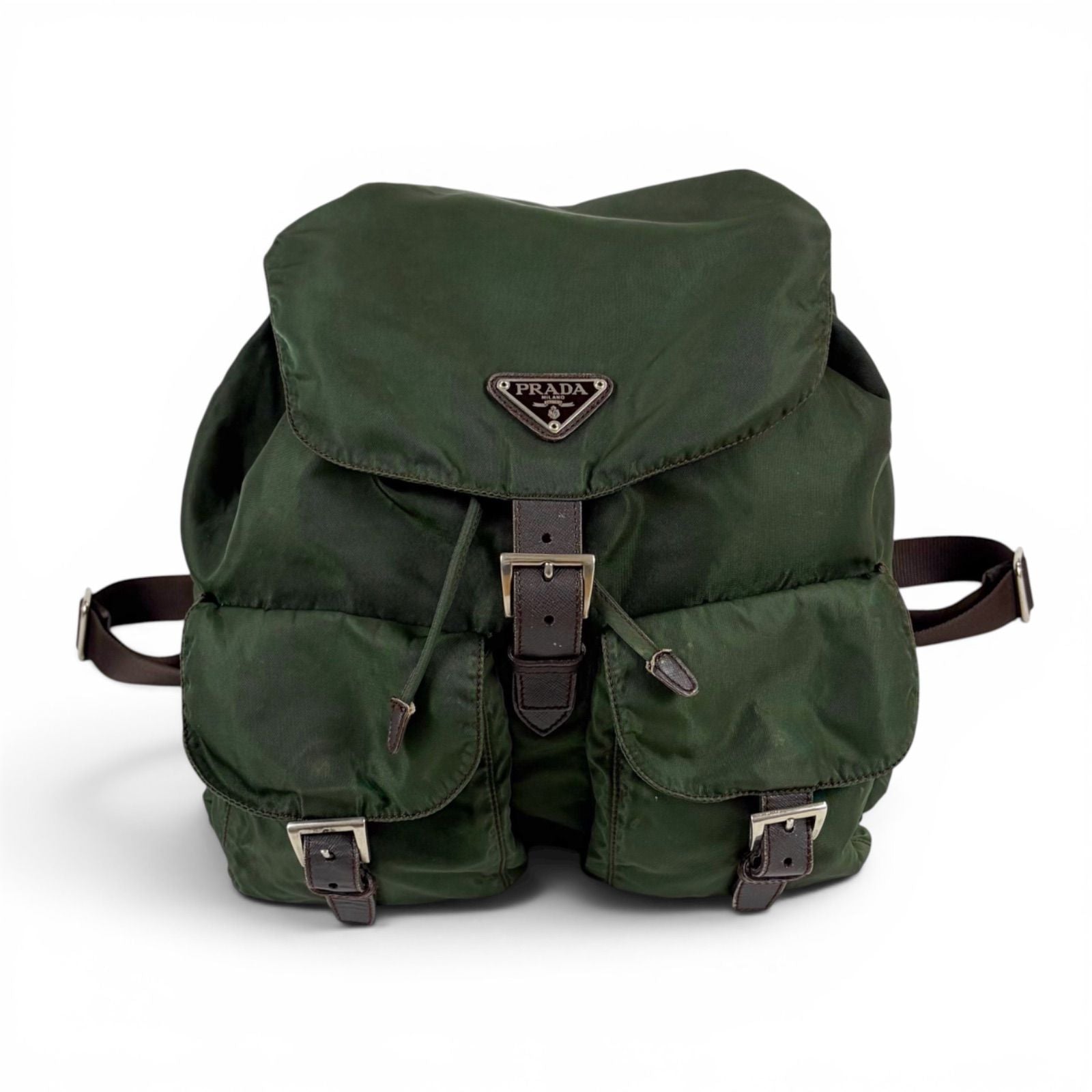 Prada Triangle Logo Backpack Tessuto Nylon Khaki Green