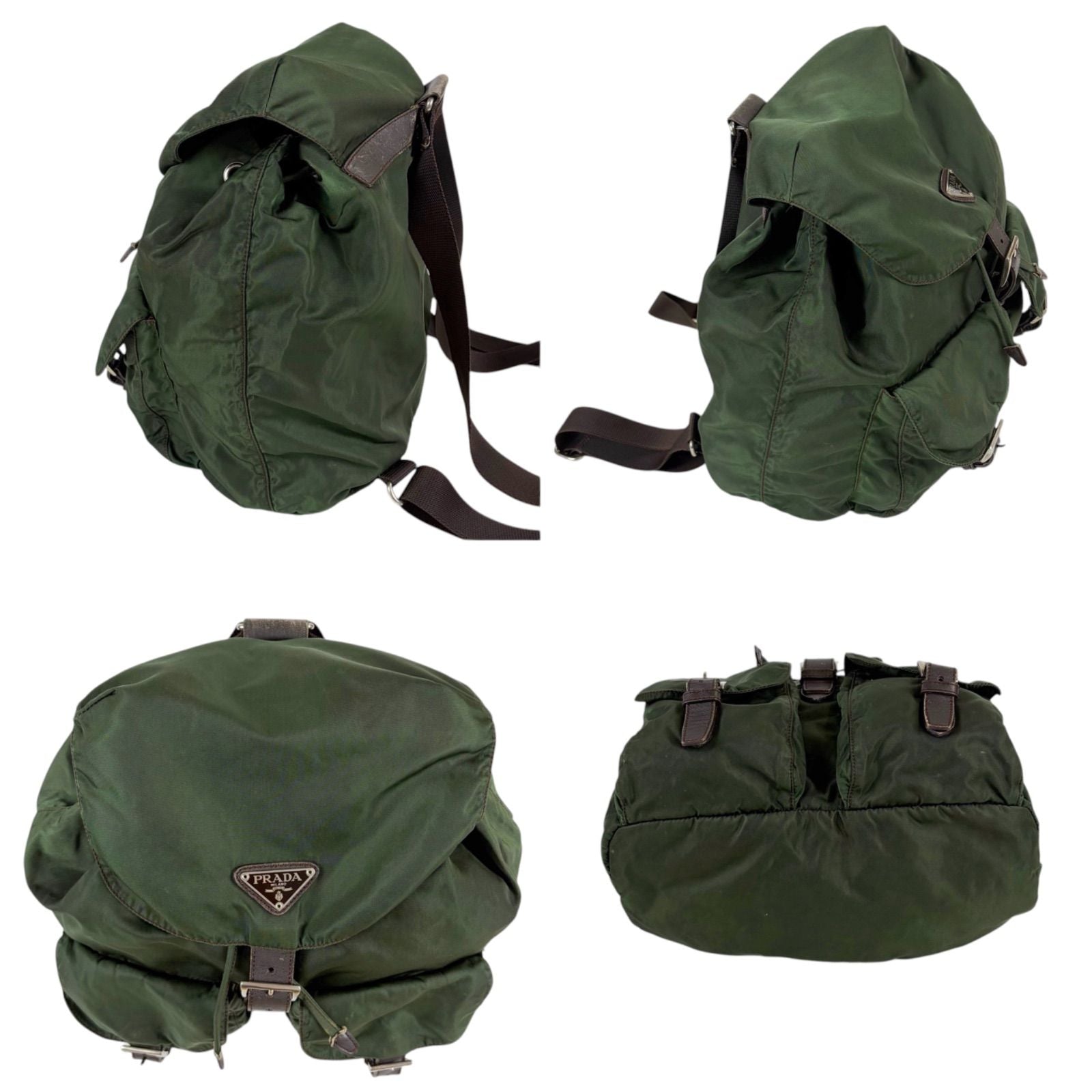 Prada Triangle Logo Backpack Tessuto Nylon Khaki Green — view 3