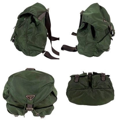 Prada Triangle Logo Backpack Tessuto Nylon Khaki Green — view 3