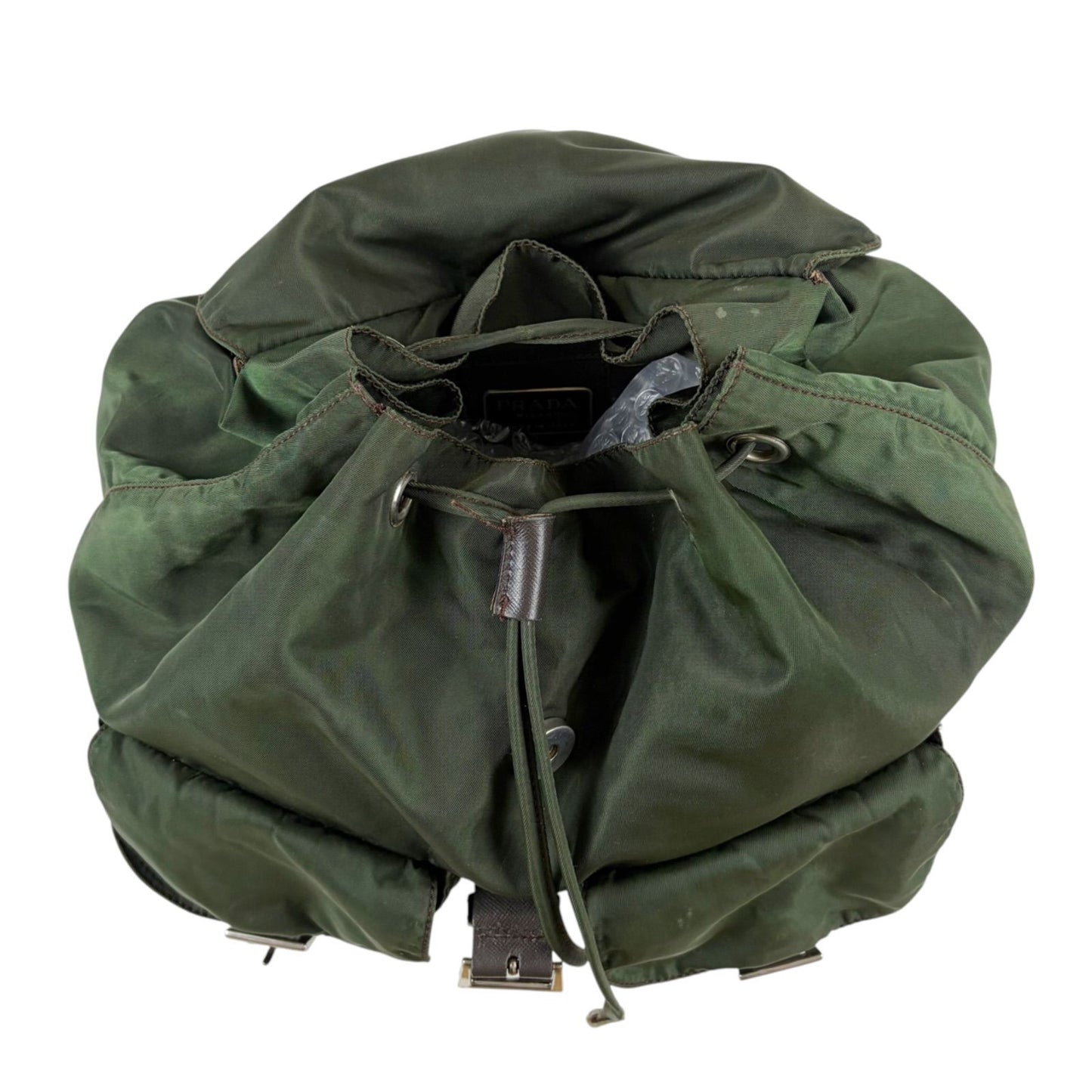 Prada Triangle Logo Backpack Tessuto Nylon Khaki Green — view 7