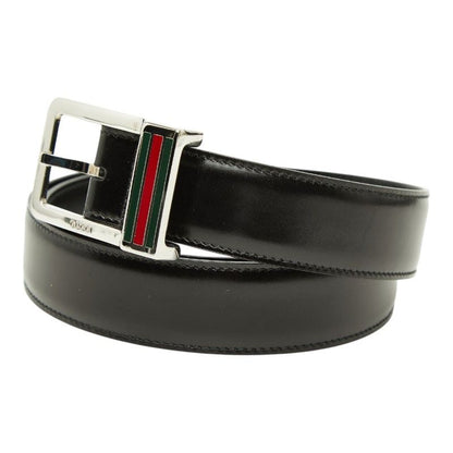 Gucci Sherry Line Square Logo Buckle Belt Black Silver Leather — view 2