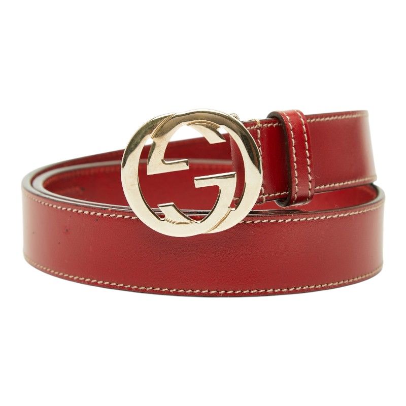 Gucci Interlocking G Logo Buckle Belt Red Leather