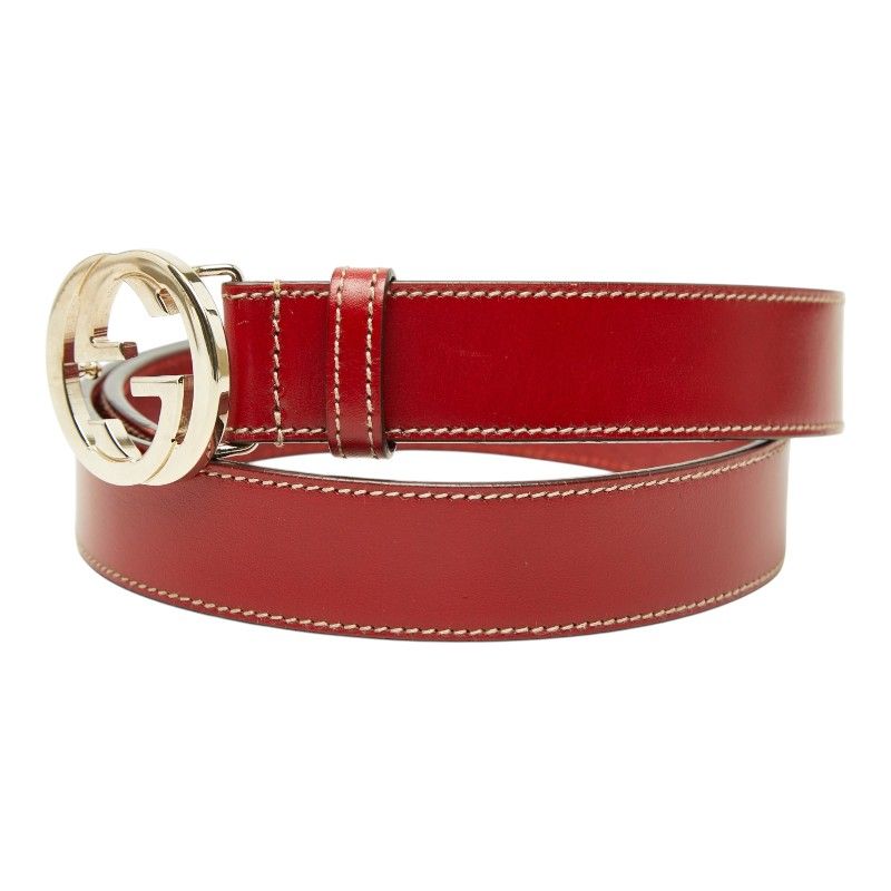 Gucci Interlocking G Logo Buckle Belt Red Leather — view 2
