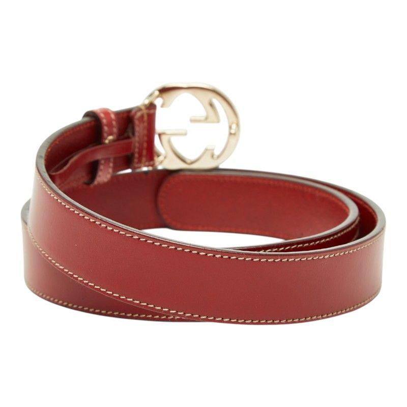 Gucci Interlocking G Logo Buckle Belt Red Leather — view 3