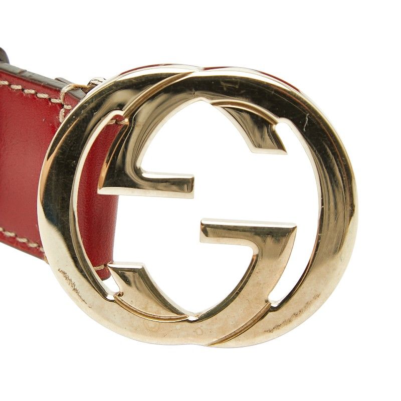 Gucci Interlocking G Logo Buckle Belt Red Leather — view 4