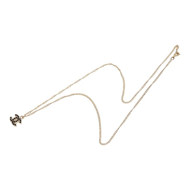 Chanel CC Logo Pendant Gold Black Plated Rhinestone — view 2