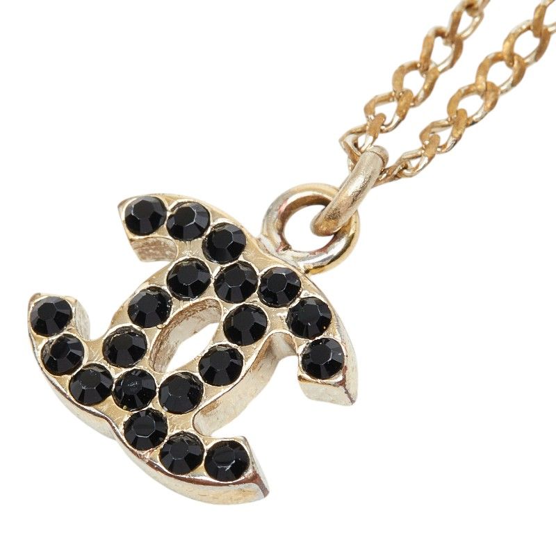 Chanel CC Logo Pendant Gold Black Plated Rhinestone