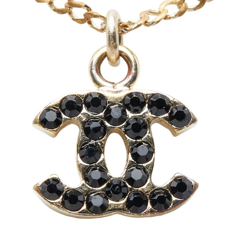 Chanel CC Logo Pendant Gold Black Plated Rhinestone — view 4