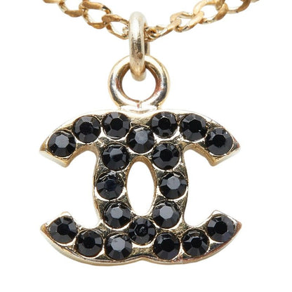 Chanel CC Logo Pendant Gold Black Plated Rhinestone — view 4