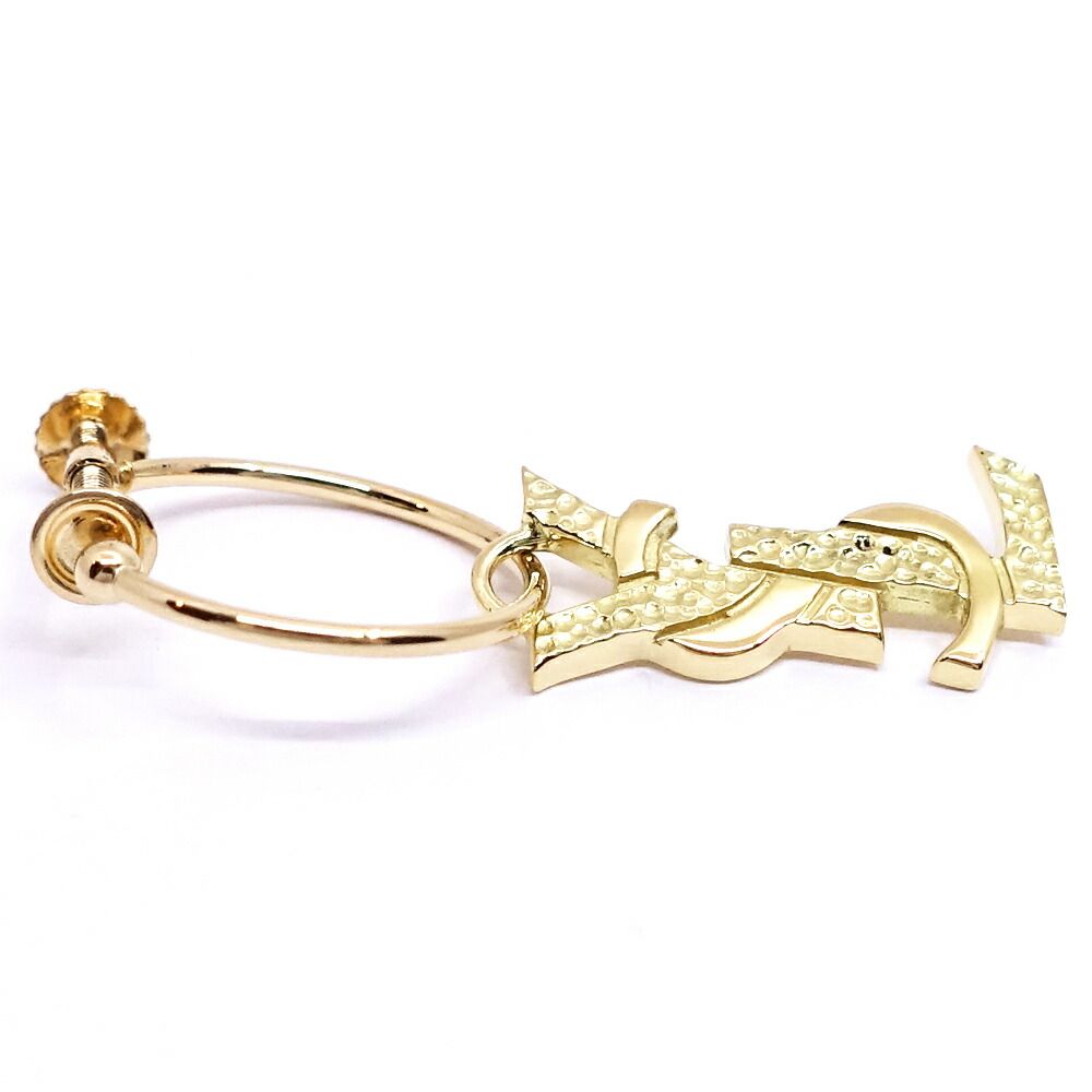 Saint Laurent 18K Yellow Gold Logo Hoop Earrings YSL Vintage — view 4