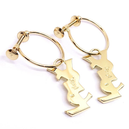 Saint Laurent 18K Yellow Gold Logo Hoop Earrings YSL Vintage — view 6