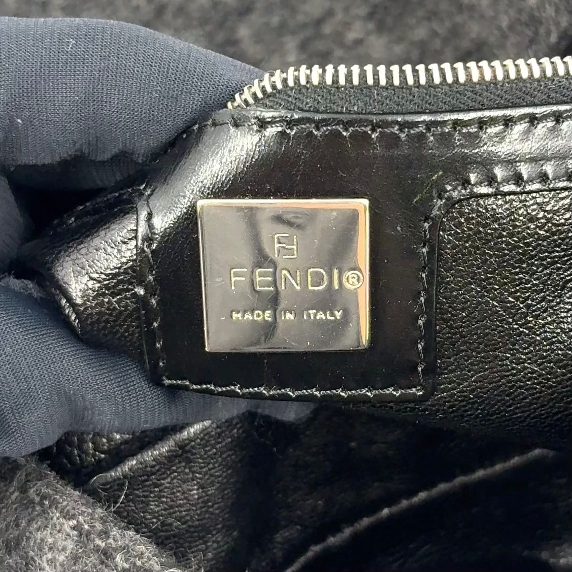 Fendi Zucca Pattern Mamma Bucket Wool Leather Gray Black Handbag Silver — view 4