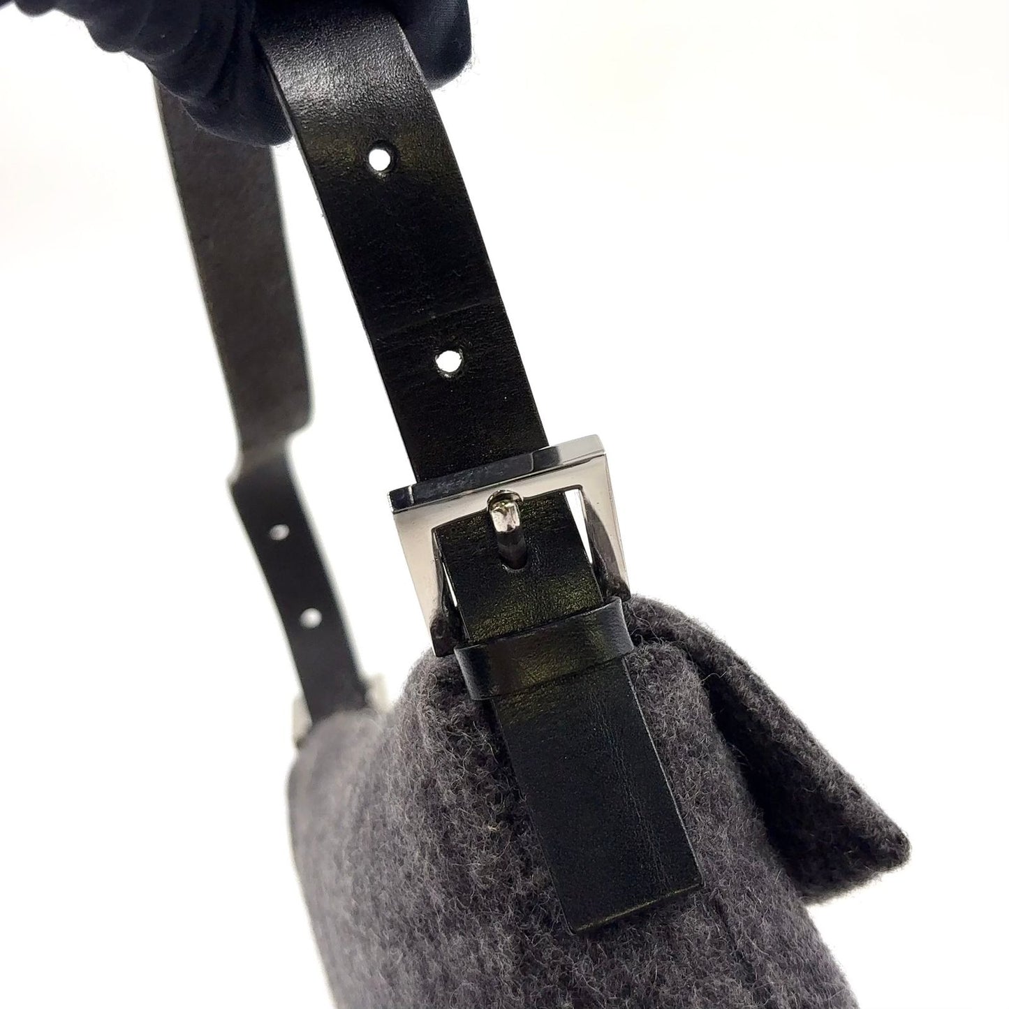 Fendi Zucca Pattern Mamma Bucket Wool Leather Gray Black Handbag Silver — view 7