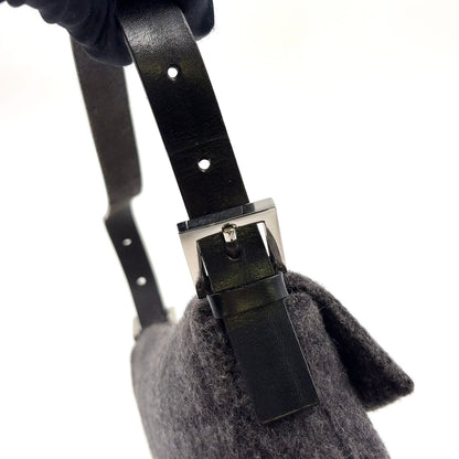Fendi Zucca Pattern Mamma Bucket Wool Leather Gray Black Handbag Silver — view 7