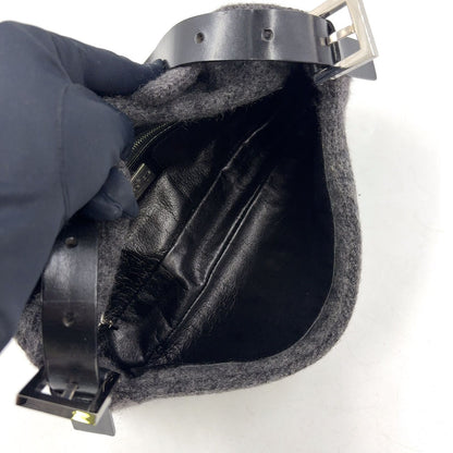 Fendi Zucca Pattern Mamma Bucket Wool Leather Gray Black Handbag Silver — view 3